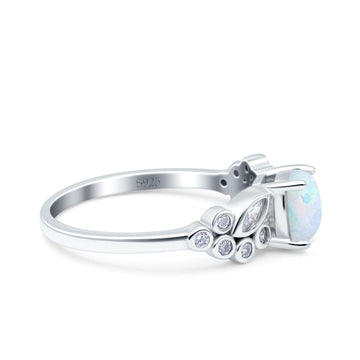 Vintage Style Cushion and Marquise Wedding Ring Lab Created White Opal 925 Sterling Silver